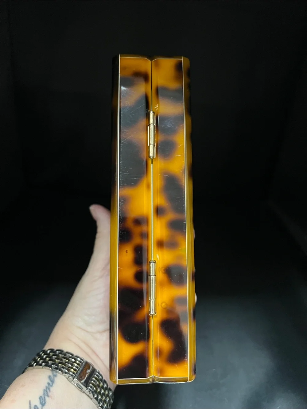Tortoiseshell Box Clutch with Gold Chain Strap